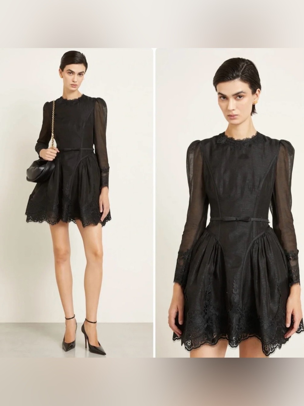 Zimmermann Hypnotic Lace Trim Long Sleeve Belted Linen Silk Minidress Au 1 US 6
